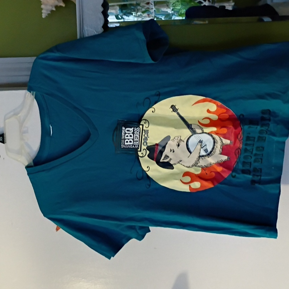 Women's XL Blue Smokin' in the Big Sky BBQ Bluegrass T-Shirt